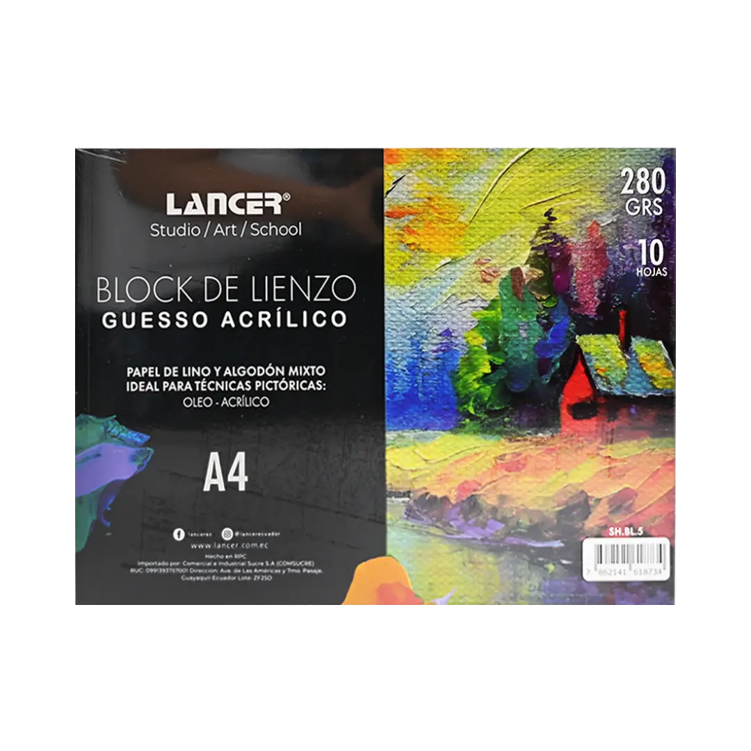 BLOCK DE LIENZO LANCER A4 280 GRS – 10 HOJAS