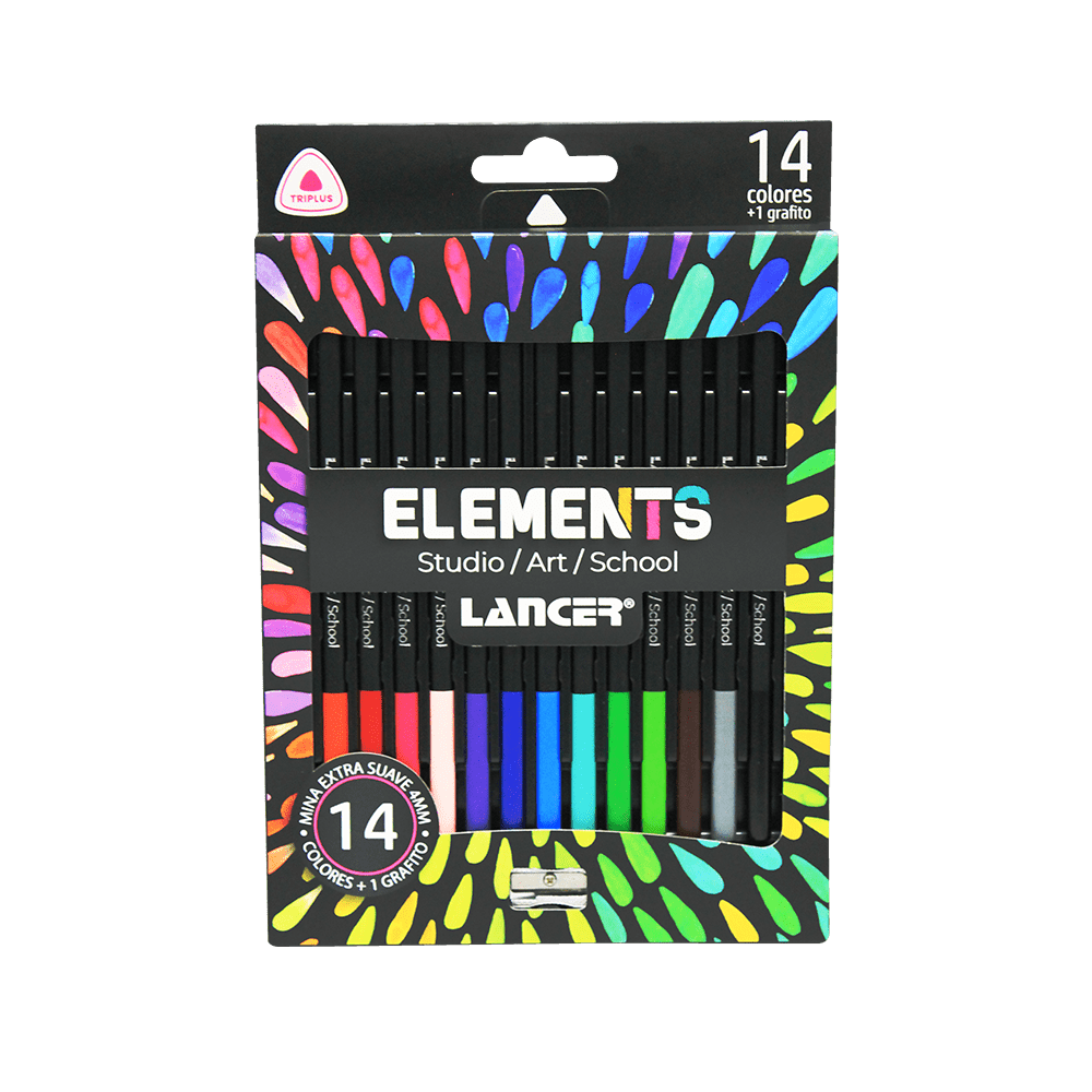 LÁPICES DE COLORES ELEMENTS 14 COLORES TRIANGULAR MINA 4.0 MM -1